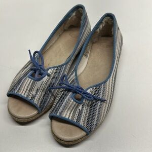 Ugg Marleigh Serape Ballet Flat Shoes Open Toe Espadrilles Bow Blue Striped 7.5